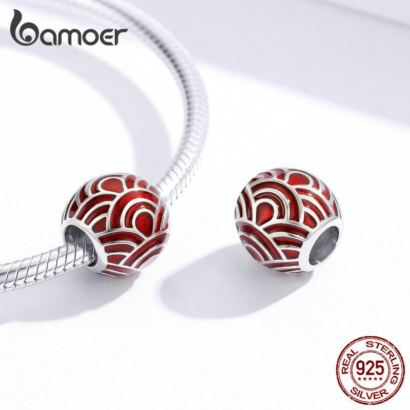 Bamoer 925 Sterling Silver Chinese Red Lantern Beads Lucky Charm Fit Original Bracelet Pendant