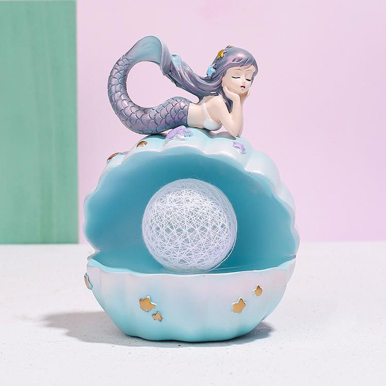 Night Lamp Warm Light Battery Powered Cartoon Cute Shell Shaped Mermaid