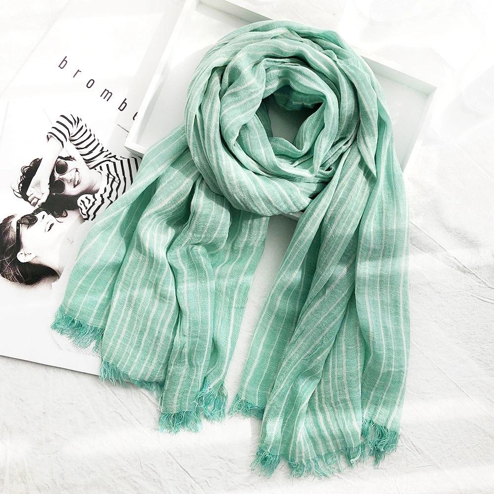 

Autumn and Winter Striped Cotton and Linen Scarves for Women Classic Cotton and Linen Casual Silk Scarves for Men New Pleated Literary Retro Shawls