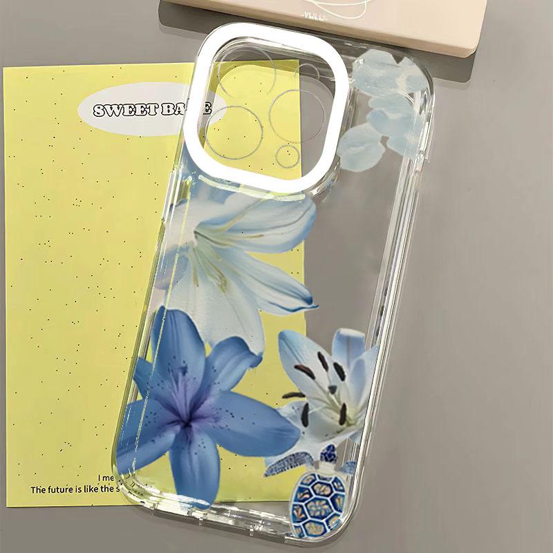 Elegant Blue Flower Lily Print Phone Case For Samsung Galaxy A36 A33 A55 A34 S25 Ultra S24 FE S23 S22 S21 Plus Soft Clear Cover