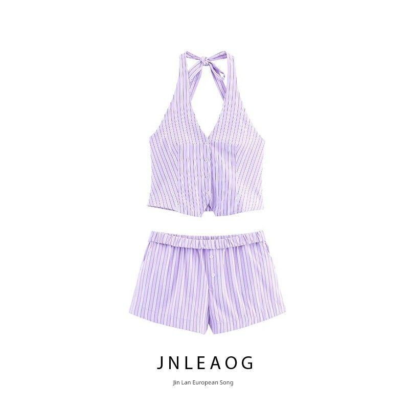 Jnleaog Autumn New Women's Clothing Fashion Style Design Stripes Vest Style Tops Shorts 6929778692