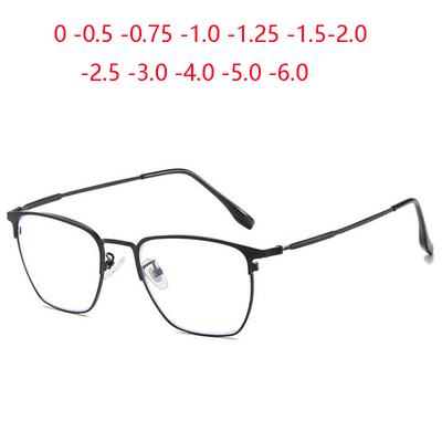 Square Nearsighted Glasses Metal Anti-blue Light Short-sight Eyeglasses Prescription Spectacle Diopter 0 -0.5 -1.0 -1.5 To -6.0