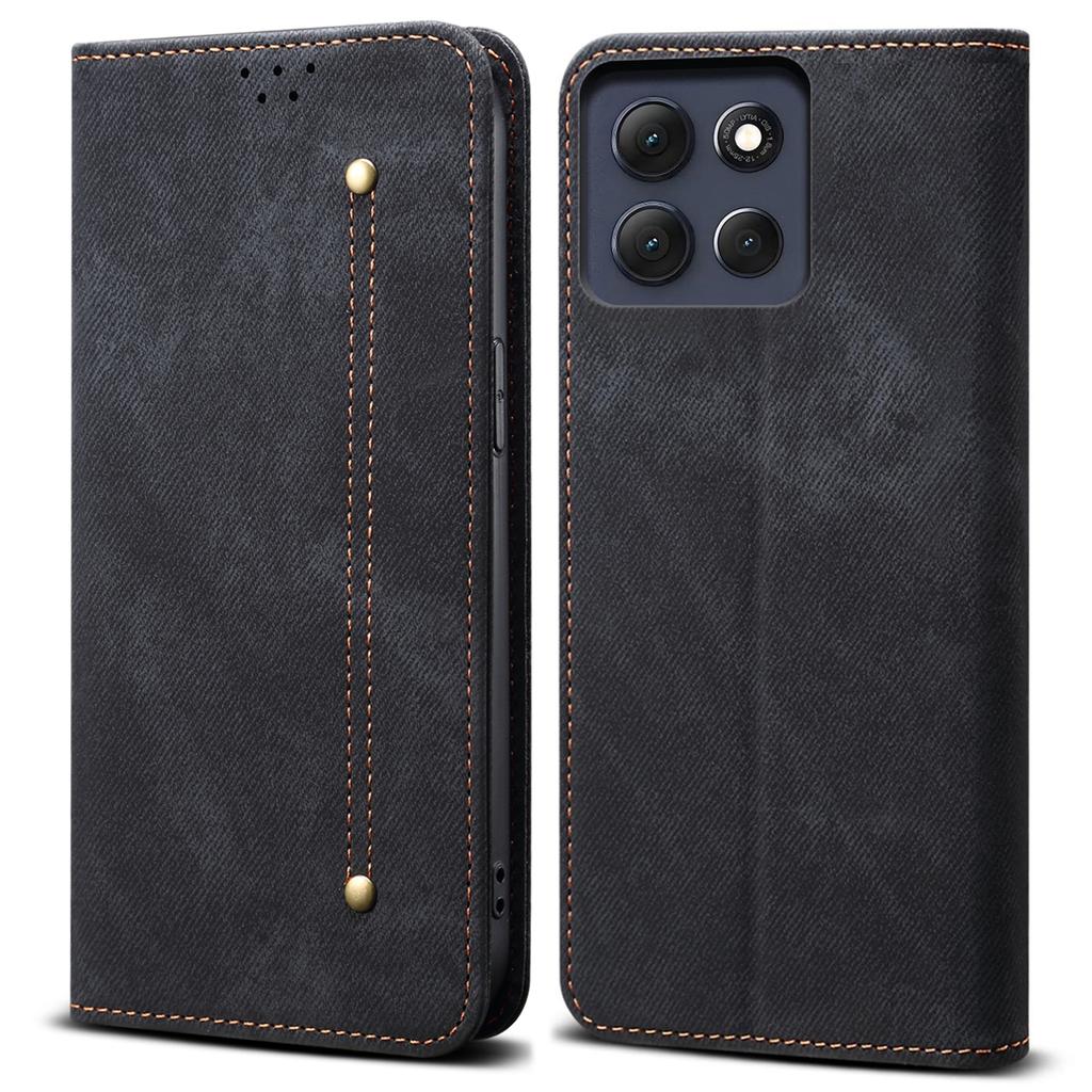 For Motorola Moto G56 5G Case Jeans Cloth Texture Anti-Scratch Leather Stand Phone Cover