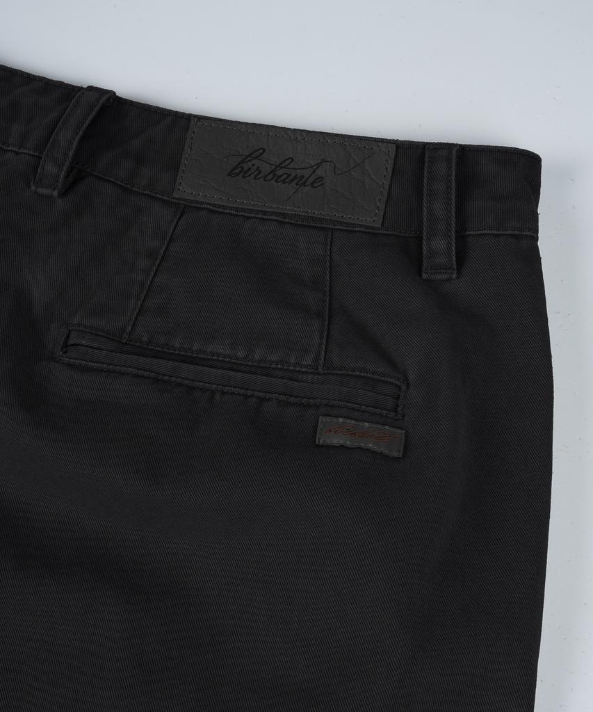 BIRBANTE Garment-Washed Twill Double-Pleat Chino Pants - Black Navy
