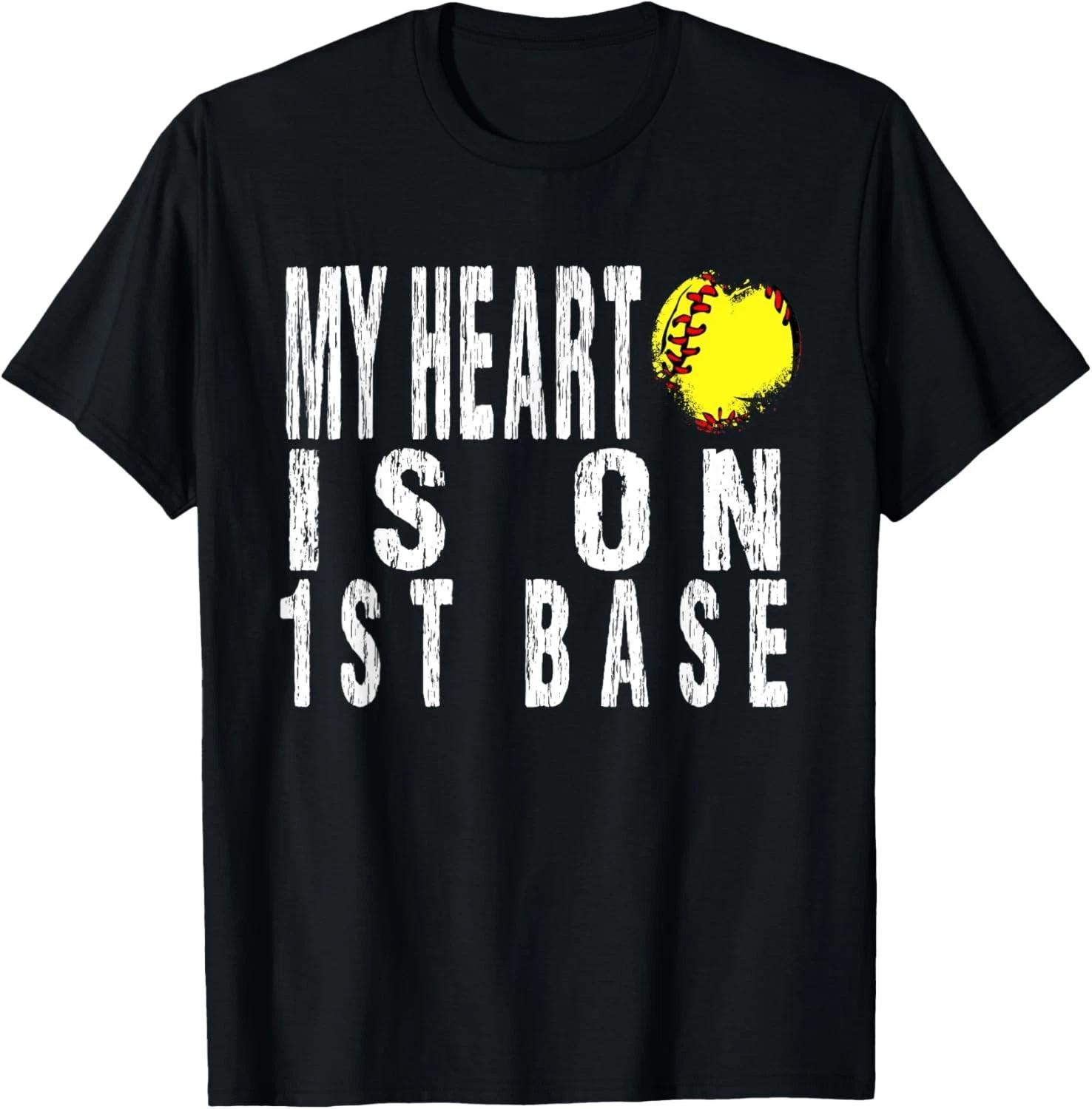 My Heart is on 1st Base Baseball Softball Life Mom Leopard Gift Unisex T-Shirt L