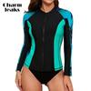 CHARMLEAKS Women Long Sleeve Zipper Rashguard Swimsuit Surfing Top Rash Guard Zipper UPF50+ Swimwear