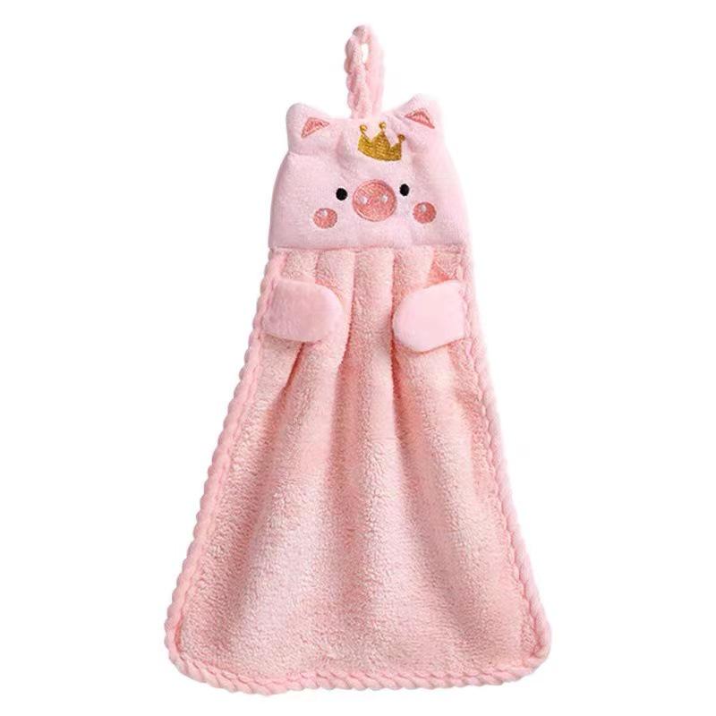 Cartoon Little Pig Coral Fleece Hand Towel - Cute, Absorbent, Ideal for Kids' Hand Wiping in Kitchen