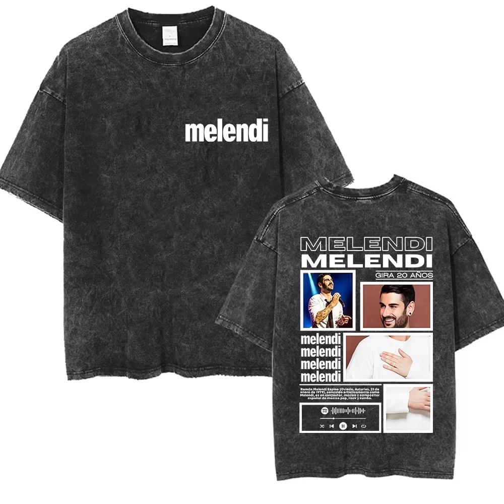 Rapper Melendi Tour Vintage Washed Graphic TShirt Mens Hip Hop Fans Gift Short Sleeve T Shirt Pure Cotton Tees Streetwear