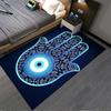 Blue Hamsa Evil Eye Pattern Carpet with Intricate Floral Design Suitable for Use As an Anti-slip for Living Room Bedroom Sofas
