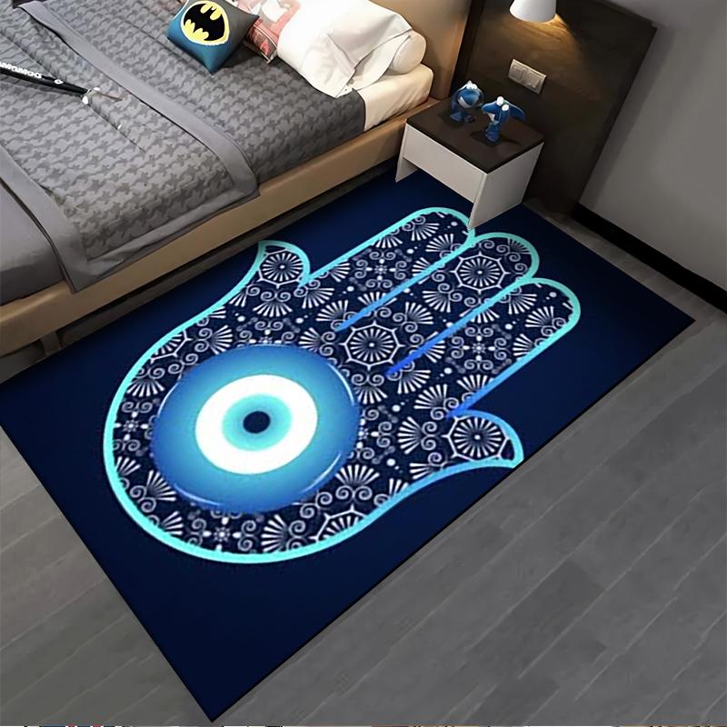 Blue Hamsa Evil Eye Pattern Carpet with Intricate Floral Design Suitable for Use As an Anti-slip for Living Room Bedroom Sofas