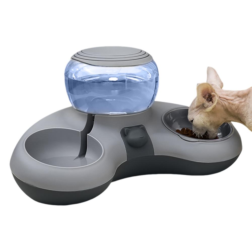 

2 In 1 Automatic Cat Water Dispenser Anti Slip Drinking Stand 1.4L Water Tank Auto Water Drinker Feeder Bowl Pet Supplies 1.4l сірий