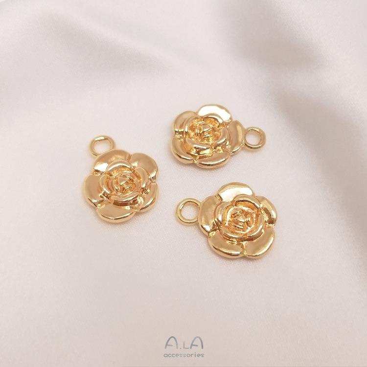 14K Gold-Filled Rose Pendant Charm for DIY Jewelry, Small Flower Design for Bracelets and Earrings