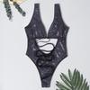 Costume da bagno intero da donna nero sexy con lacci - Tinta unita, taglia plus