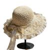 Lace Trim Sun Hat Foldable Beach Cap Elegant Summer Straw Hat  Travel