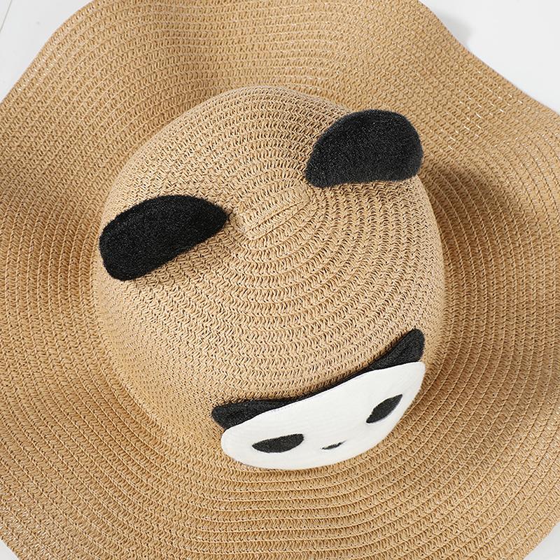 Cute Panda Straw Hat For Travel Beach Kids Summer Sun Protection Fisherman Cap Children Sunscreen Basin Caps 2-6Year Baby Visors