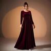 Plus Size Women's Gold Velvet Pleated Evening Gown, Long Sleeve Dress (2026 Collection)