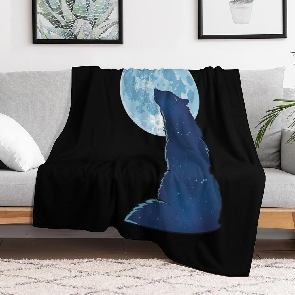 Starry Wolf Howl Throw Blanket Warm Plush Fuzzy Blanket for Living Room