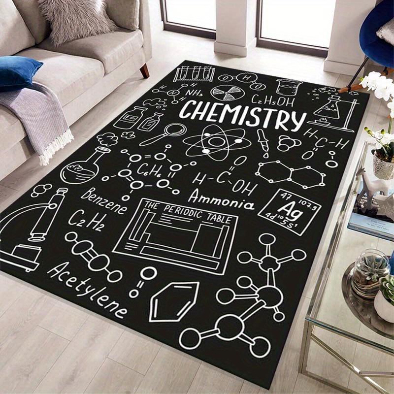 Chemie Kritzel Print Rutschfeste Teppichläufer Schwarz Weiß Wissenschaftslabor Design Bodenmatte für Wohnzimmer Schlafzimmer Klassenzimmer Dekor