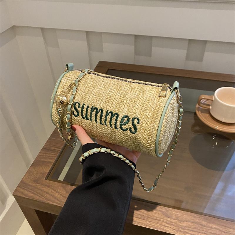Straw Fashion Casual Bag Chain Bag 2025 Spring New Versatile Ins Shoulder Cost-effective Cylinder Bag
