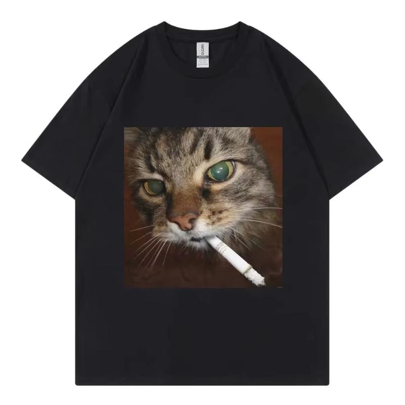 

Funny Cat Smoking Cigarette Meme Graphic T Shirt High Street Fashion Trend Short Sleeve T-shirt Unisex Casual Oversized T-shi... S разноцветный