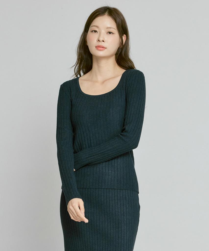 210EDIT Women'S Cashmere Blend Square Neck Knit [Teal Blue]_Zd4Sw520