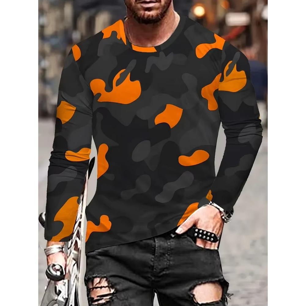 Camiseta Masculina de Manga Longa Camuflagem Caça Estampa Gráfica 3D Camiseta Masculina Moda Tops Camisetas Top para Exterior Camo Roupas Femininas