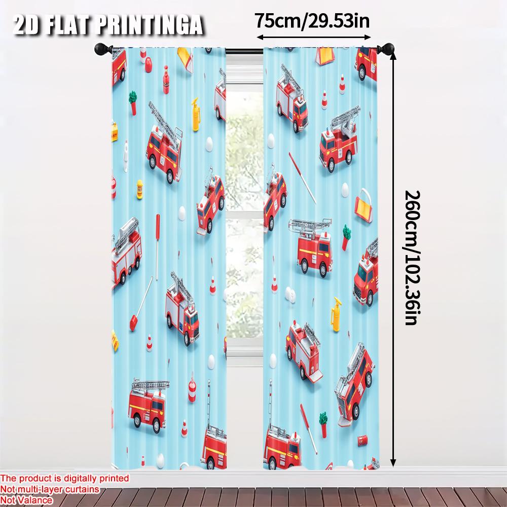 2pcs   Spring Summer Curtains Firetrucks Emergency Service Thematic Sheer Curtains Versatile Polyester Outdoor Decorations Ldeal