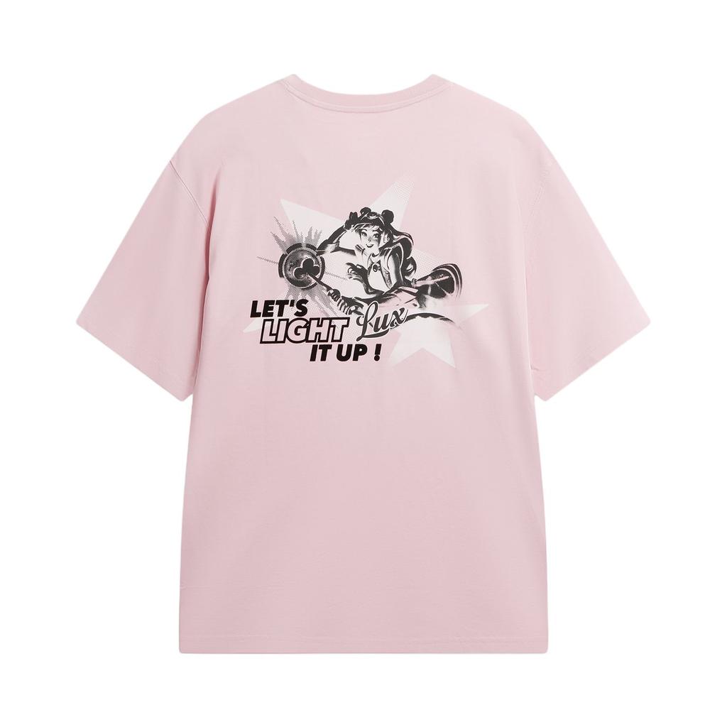Li Ning × League Of Legends Collaboration Sports Lifestyle Series Letter Print Round Neck Loose Short Sleeve T-Shirt Unisex Tops Dew-Pink ATSW025-3