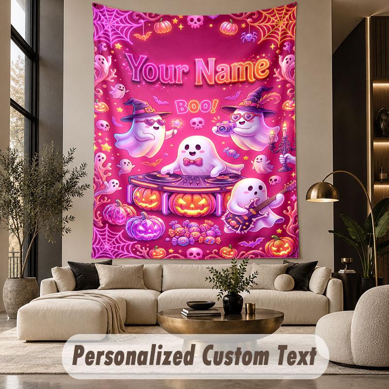 Halloween (40) Theme Personalized Tapestry Custom Name Text Wall Hanging Tapestry Home Background Decoration