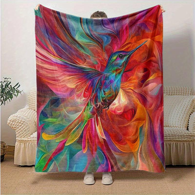 1pc Whirling Colors Hummingbird's Dance Blanket,Living Room, Travel, Camping, Car Blankets