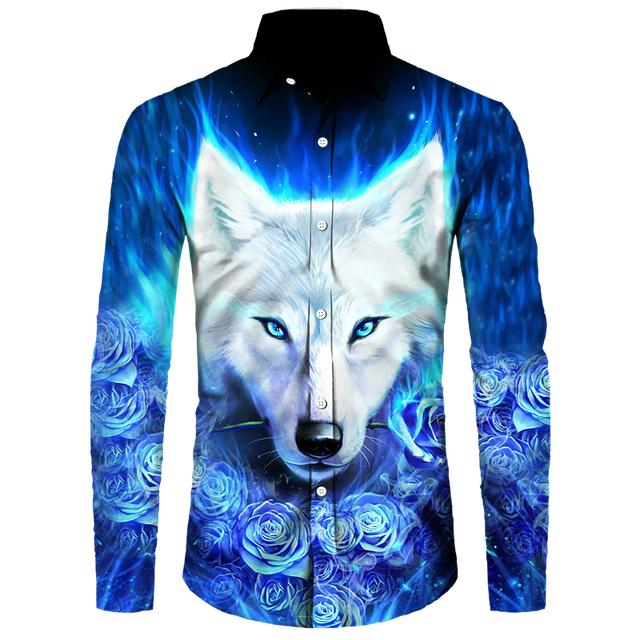 

Cool Wolf 3D Print Чоловічі сорочки Повсякденні хіп-хоп з відкладним коміром і довгими рукавами Топи на ґудзиках Чоловічі/Жіночі клубні вечірні вуличні кардигани XL