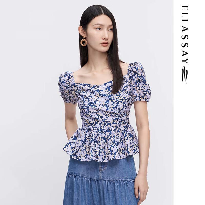 ELLASSAY Sweet Puff Sleeve Floral Blouse