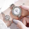 Women's Fashion Diamond Watch and Bracelet Two-Piece Set, Simple Quartz Watch Set, Rose Gold