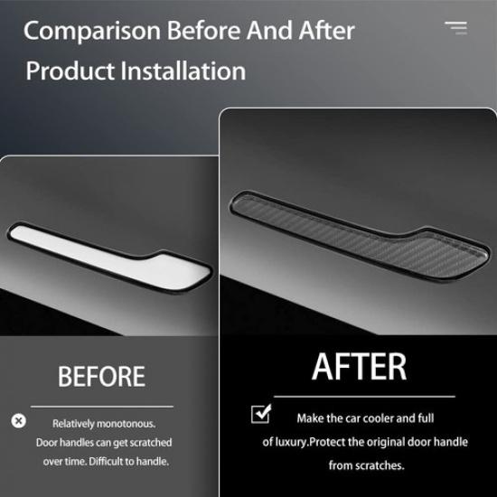 4pcs Carbon Fiber Side Door Handle Decor Trim Overlay Cover For Tesla Model 3 Y