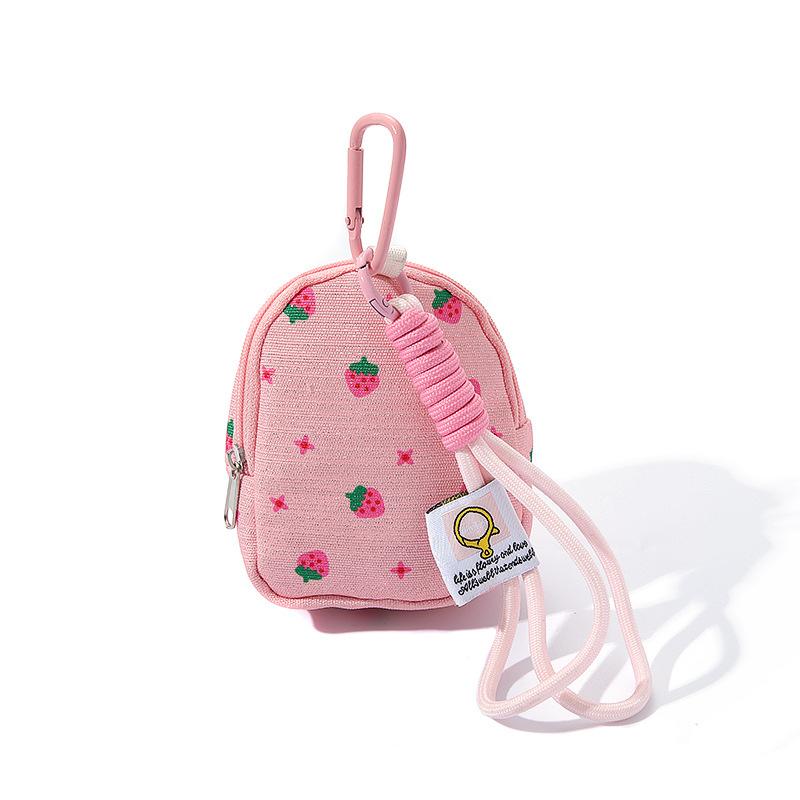 Strawberry Printed Backpack Coin Bag Cute Sweet Money Change Purse With Keychain Portable Earphone Storage Bag Wallet
