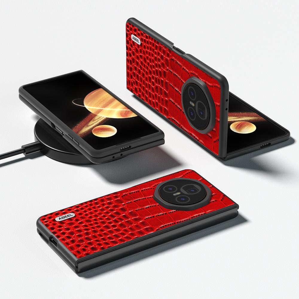 ABEEL For Honor Magic V3 5G Case Genuine Cow Leather Back Phone Cover Crocodile Texture