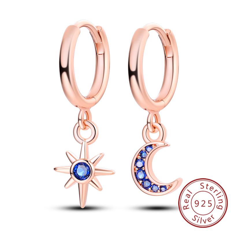 Earrings Original 925 Silver Stud Drop Hoop Earrings Rose Gold for Women Girls Party Wedding Birthday Jewelry Gift