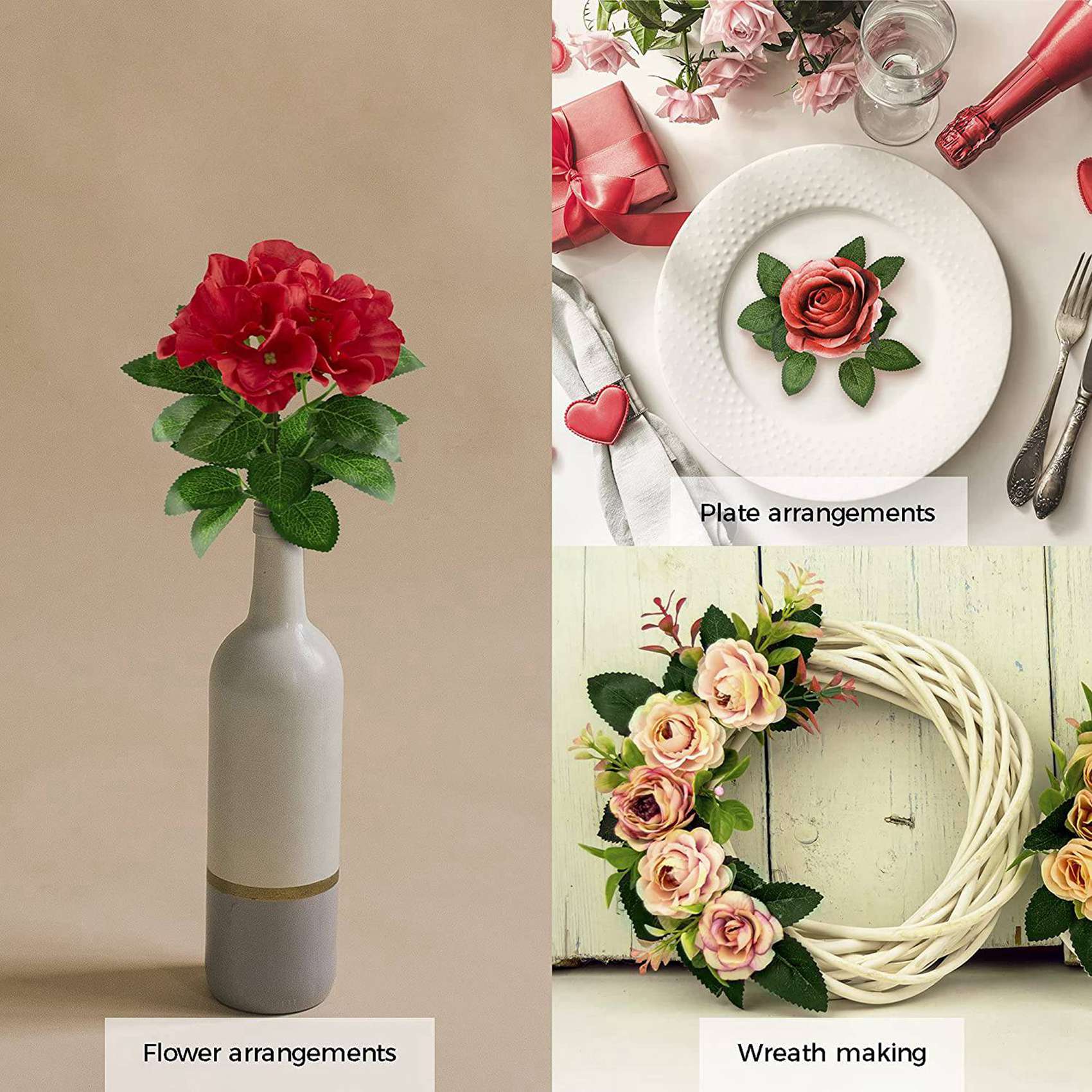 

Good-Fake Artificial Leaves For Roses Decorations - 72 Silk Green Roses Flowers Leaf With Realistic Vines Flexible Stems зелёный