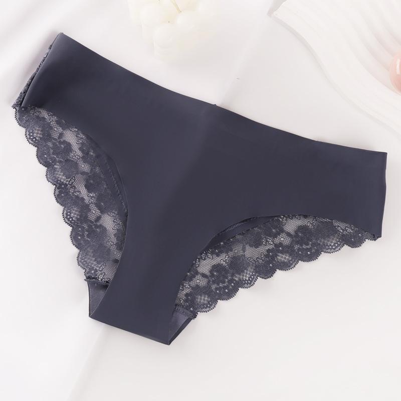 3pcs Women s Sexy Lace Breathable Triangle Panties, Printed/Solid Ladies Briefs S синий