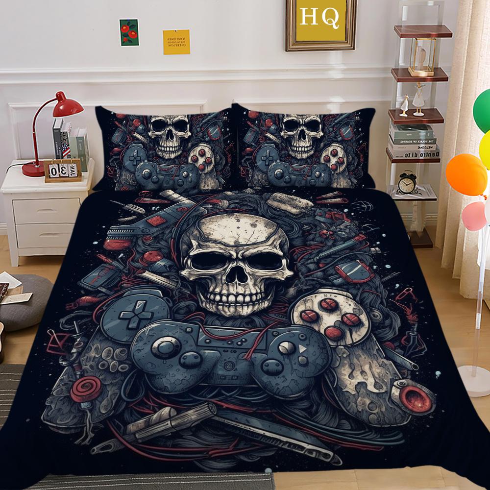 Housse de literie imprimée avec poignée de jeu de luxe, taie d'oreiller en Polyester, Style homme, vêtements de maison, housse de couette Queen Size