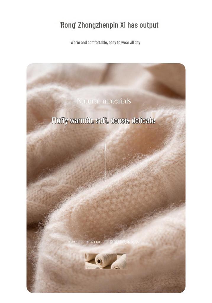Women's Elegant 30% Cashmere V-Neck Cable Knit Cardigan - Loose Short Winter Sweater