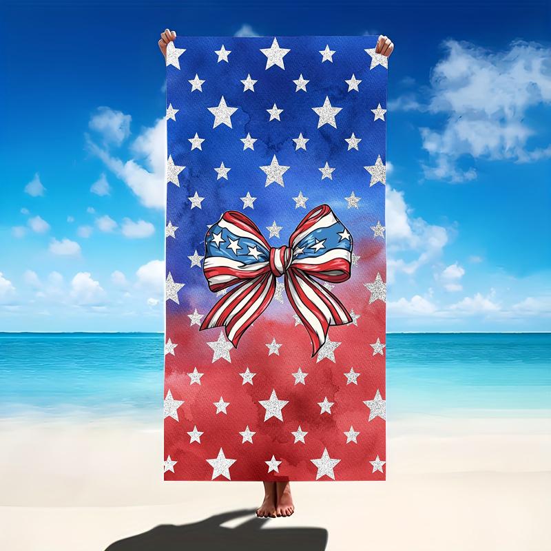 Patriotic Bow Beach Towel Oversized Microfiber Extra Large Quick Dry Sand Free Bath Towel Swim Pool Blanket For Kids Adults