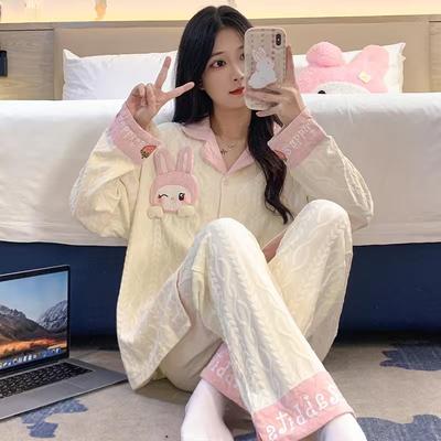 Kadınlar Yeni Pijama İlkbahar Sonbahar Uzun Kollu Pijama Takımı Pantolon Gevşek Hırka Karikatür Loungewear Pijama Takımı