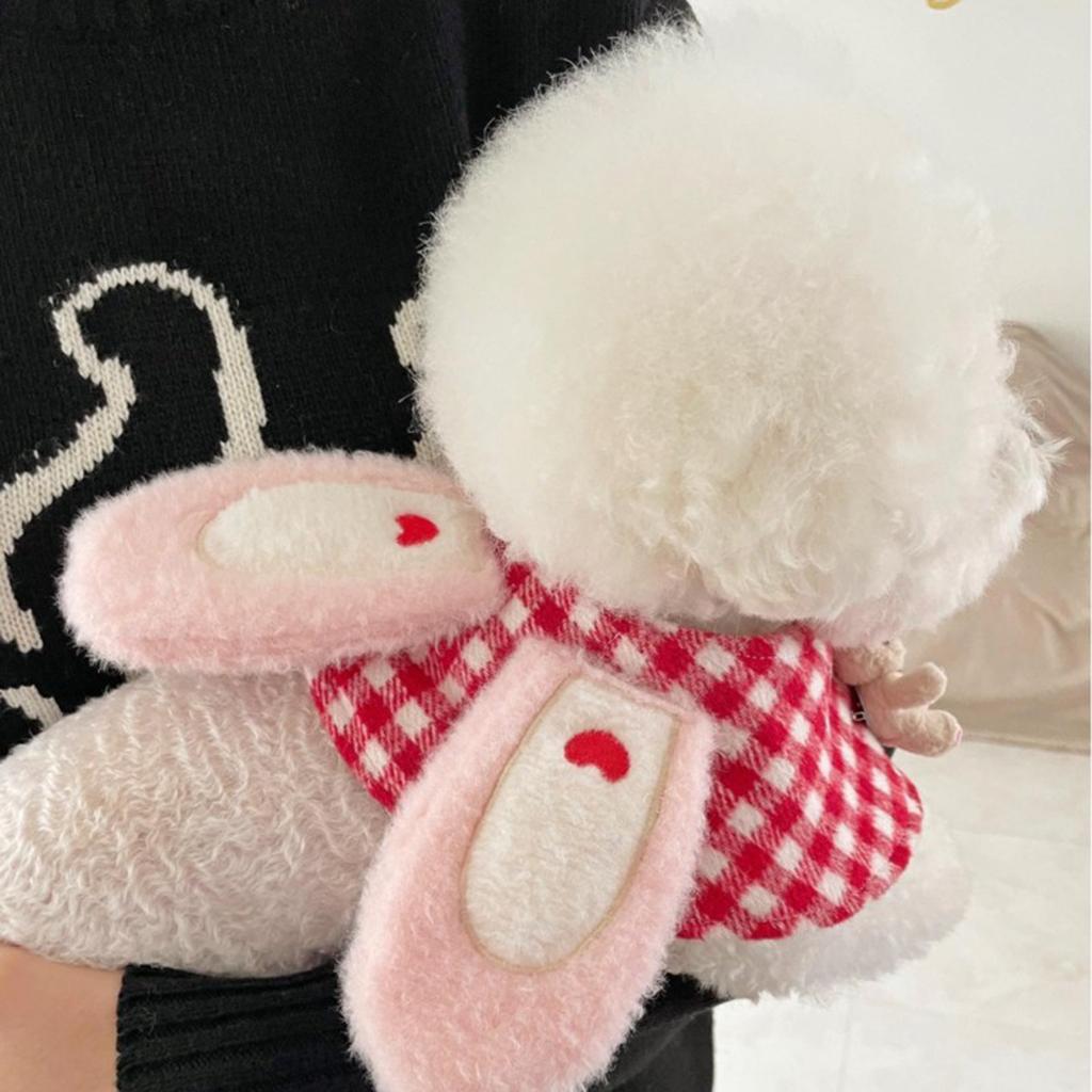 Plush Rabbit Ear Kitten Saliva Towel Lattice Pattern Scarf Adjustable Cat Dog Bandana Puppy Collar Pet Winter Cloak