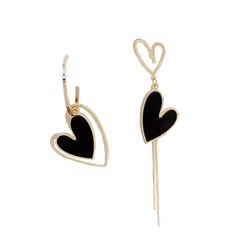 Asymmetric Heart Tassel Earrings - Korean Style Trendy Dangle Earrings