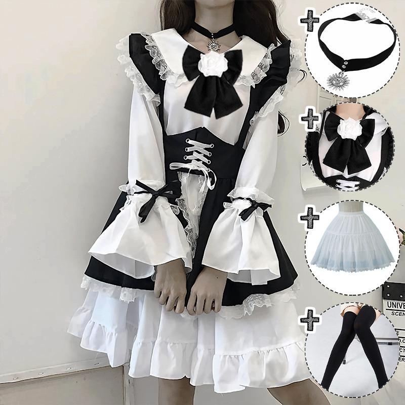 Cute maid outfit soft girl lolita dress ladies dress boss restaurant maid uniform set