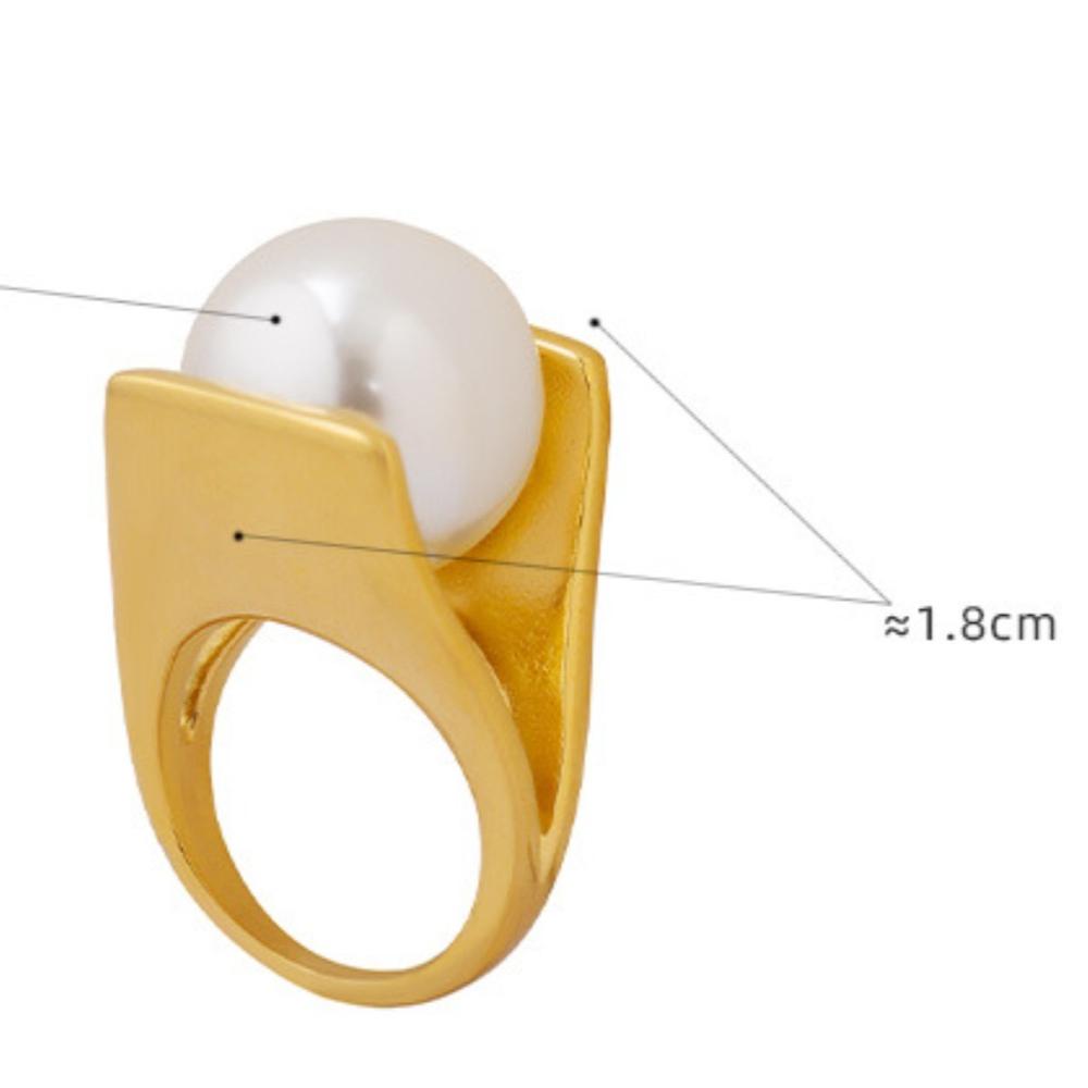 French Exaggerated Personality Geometry Imitation Pearl Stainless Steel Ring for Women Does Not Fade Finger Jewelry Accessory
