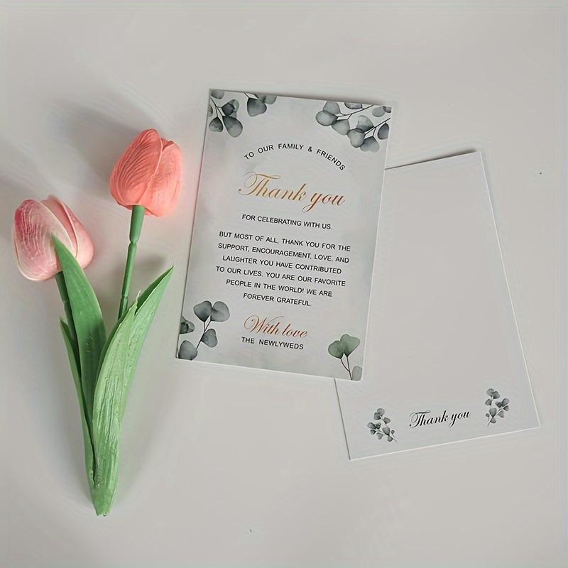 50pcs Wedding Thank You Cards - Double-Sided Printing, Green Leaf Design, For Party Favors Seating Decorations, From Newlyweds Wedding Card