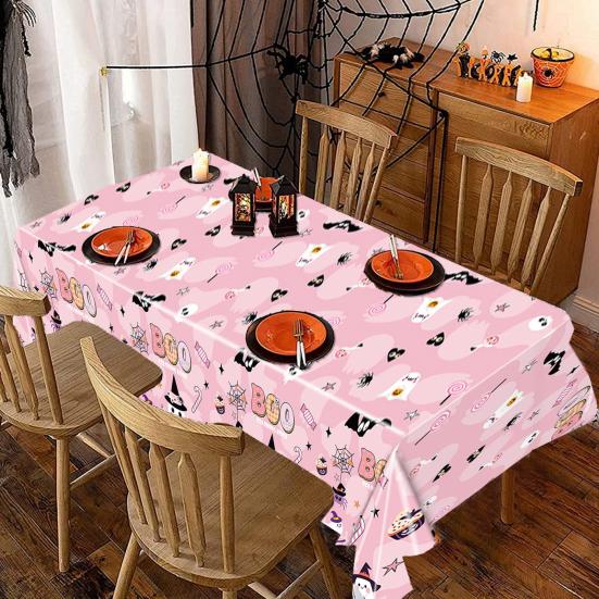 Halloween Tablecloth Spooky Ghost Printed Plastic Tablecloth Waterproof Indoor Outdoor Backdrop Banner Haunted House Decoration Creepy Party Favors