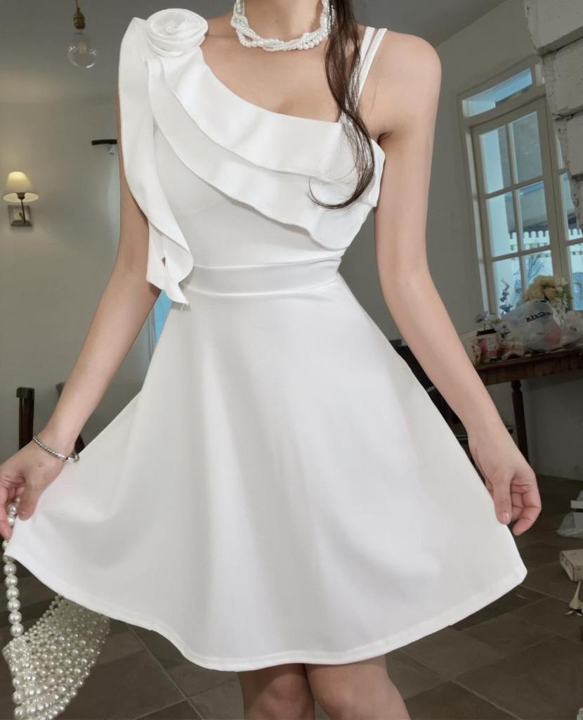 Rüschen 9727 Weiter Saum A-Linie Kurzes Kleid - Schlankmachendes Nachtclub-Outfit für weibliche Technikerinnen